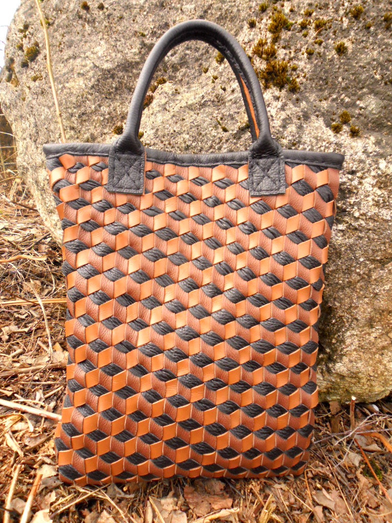 Large Brown Leather Tote Bag Large Woven Leather by leathertotes