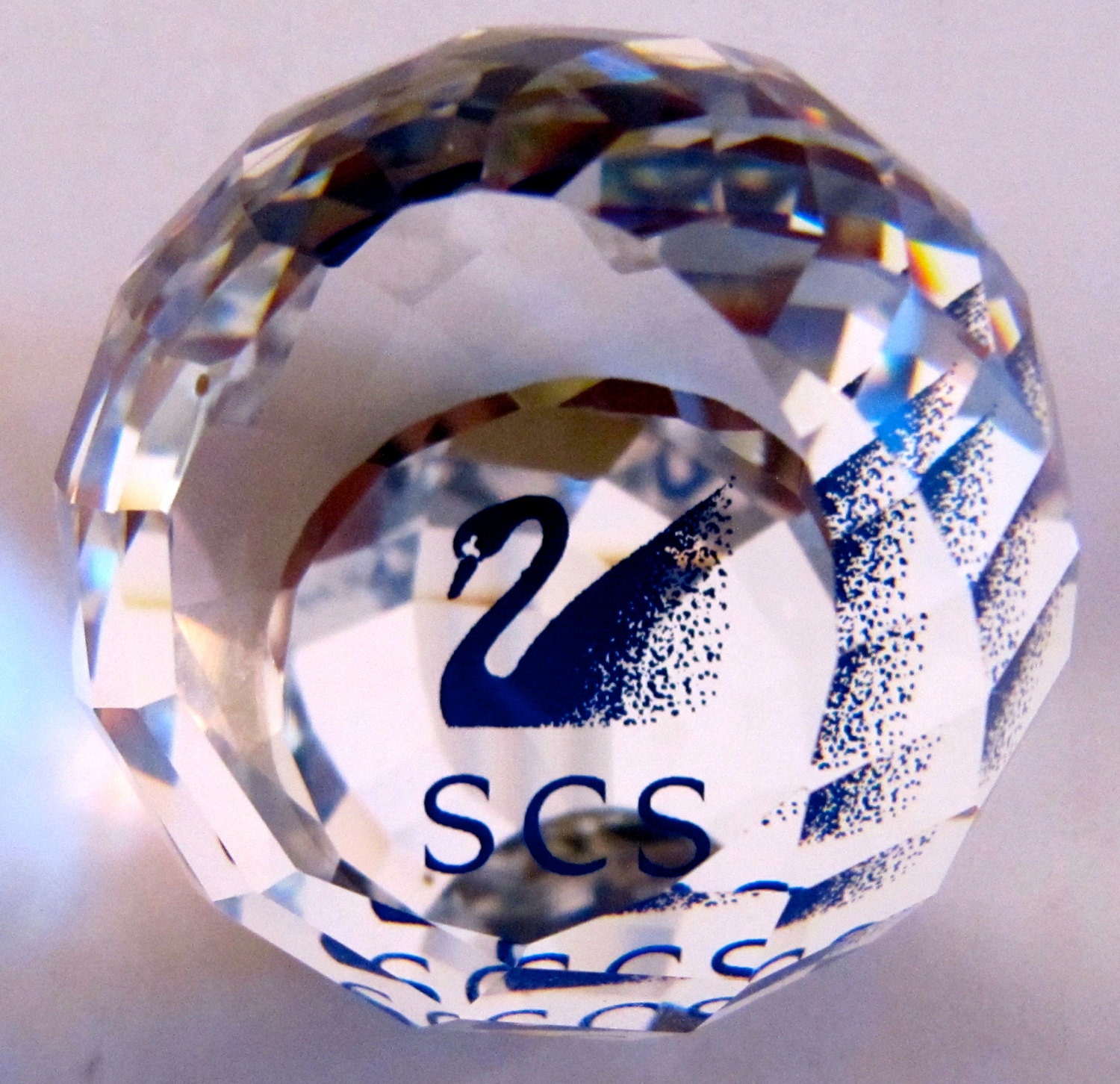 Swarovski SCS Crystal Golf Ball Paperweight Blue Swan.