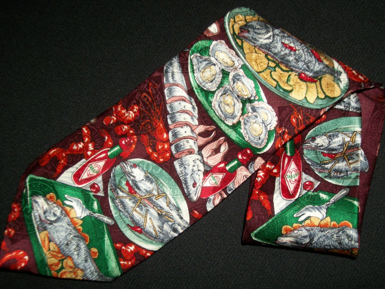 Vintage Tabasco Tie Collectible 100% Silk Men Neckwear Fish