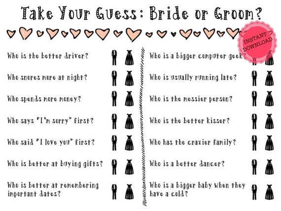 43 Bridal Shower Games Know The Groom Questions Groom The