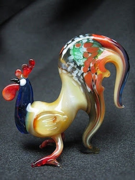 Zodiac Rooster Glass Miniature, rooster Glass, Blown Glass chicken, Sculpture Made Of Glass, Glass Art