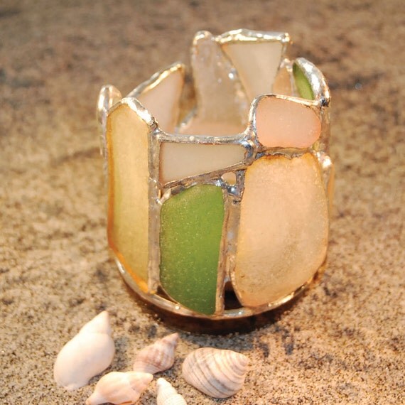 Candle Holder Sea Glass by RainSeaGlass on Etsy