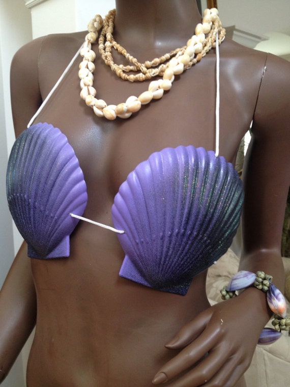 Items Similar To Mermaid Seashell Shell Bikini Top Purple Black W Glitter Ur Tail With Vintage