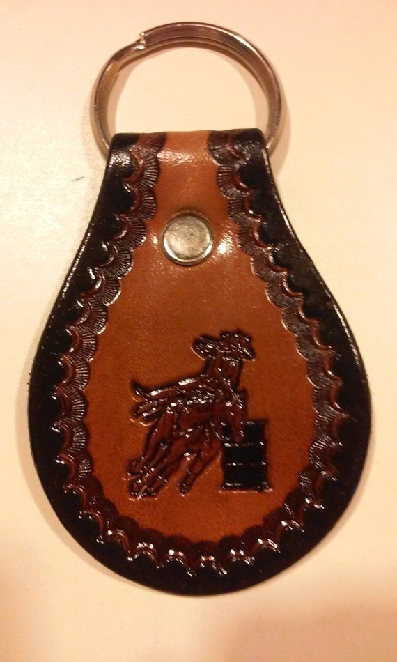 Western Leather Keychains Barrel Racer