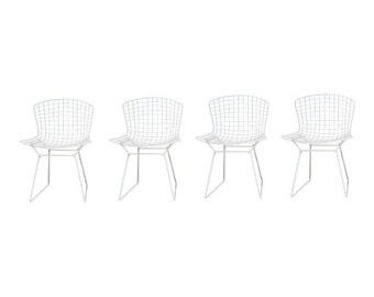 Knoll White Chairs, Harry Bertoia, Set of Four