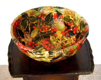 Vintage Handmade Papier Mache Christmas Bowl