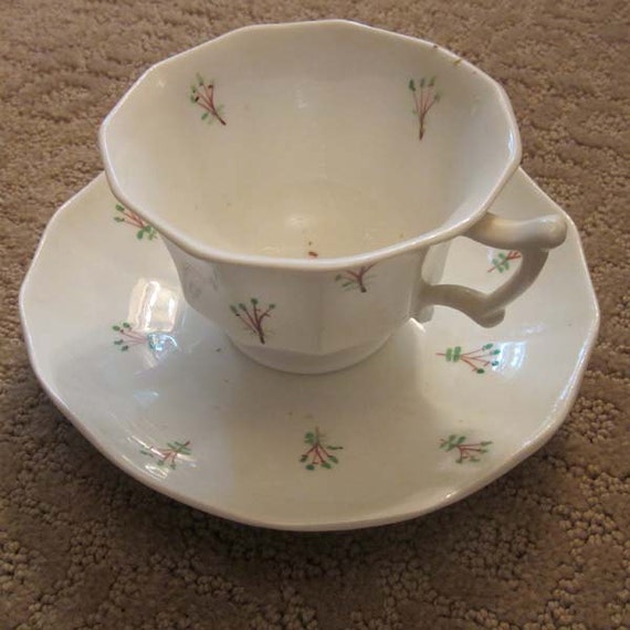tea Markings, No and Saucer, cup vintage  markings Tea (16 Painted,  Hand Cup Hexadecagon Antique