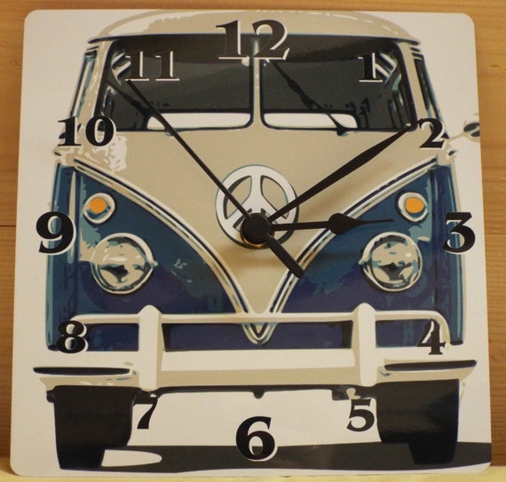 Items similar to Blue VW Camper Van Aluminum Wall Clock on Etsy