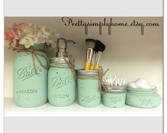 Mason Jar Bathroom Set - Ball Mason Jars - Farmhouse Decor - Rustic Bathroom Set - Mason Jar Soap Dispenser - Housewarming - Wedding Gifts