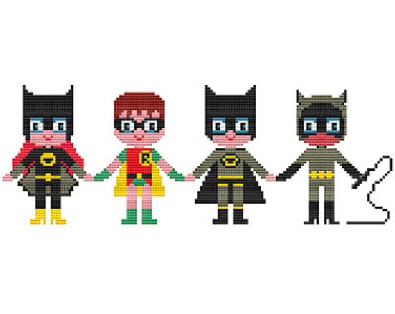 Items similar to BAT TEAM Parody - BatGirl Robin Batman Cat Woman Cross ...