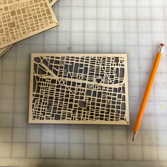 5x7 Custom Woodcut Philly Map by PhillyLoveNotes on Etsy
