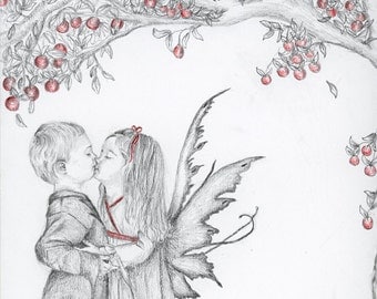 Items similar to First Kiss 10x15 Pencil Drawing on Etsy