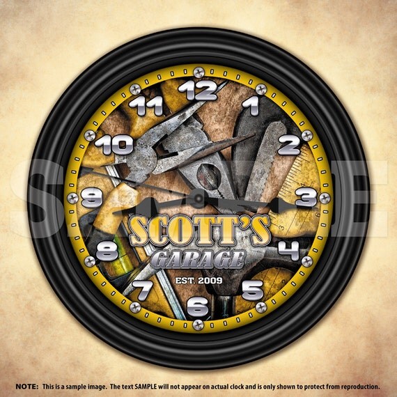 Garage Tools Man Cave Personalized Wall Clock by DecorativeTime