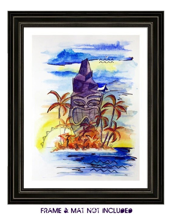 FREE SHIPPING Tiki Art Tropical Art Original Painting Tiki