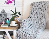 Chunky Knit Blanket, Chunky Knit Throw - now 15% off  with free shipping! - Light Gray, Hand Knit - (43x60 inches)