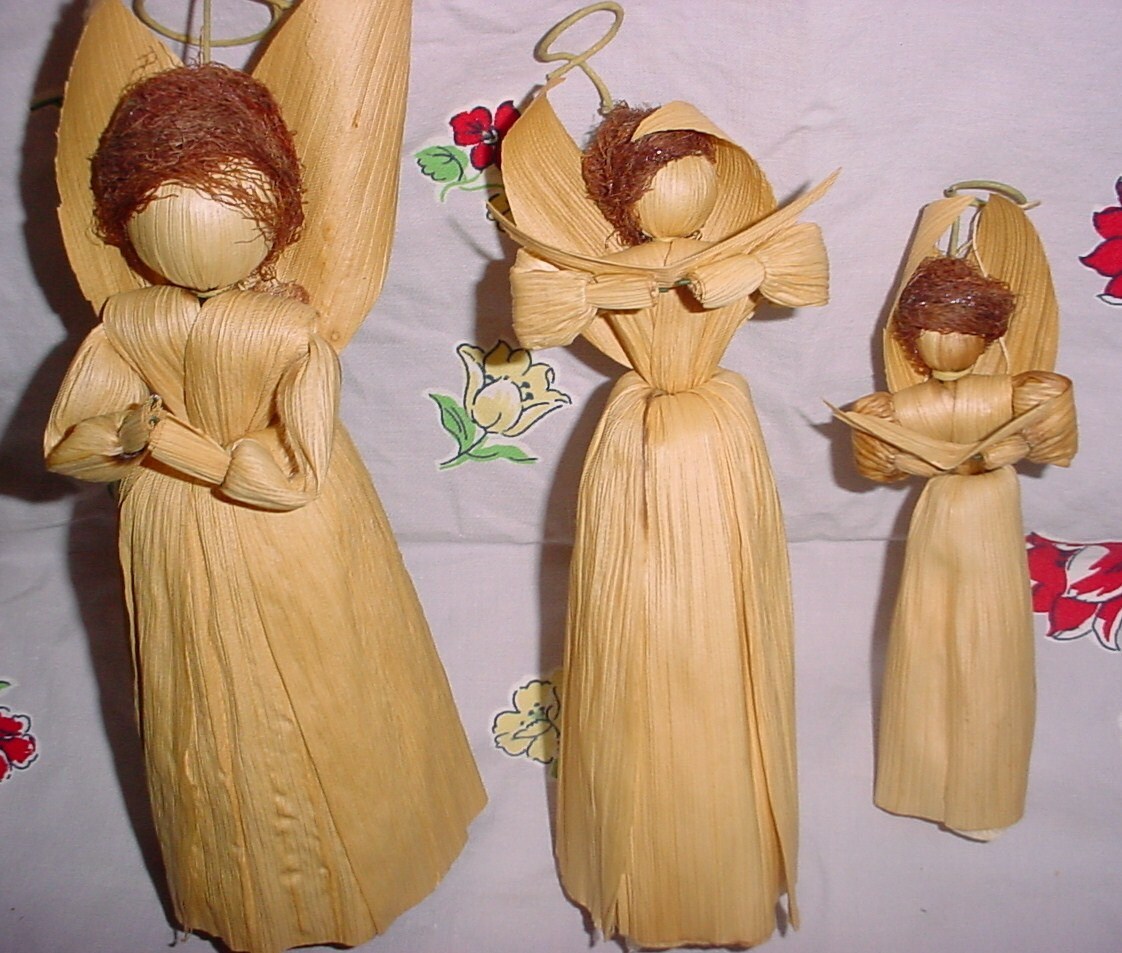 Vintage Corn Husk Angels Set of 3 Handmade by UnicasTreasures