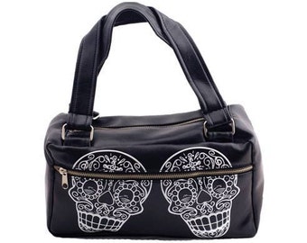 DAY BAG Handbag Purse Black Vinyl Sugar Skulls Rockabilly Retro Punk ...