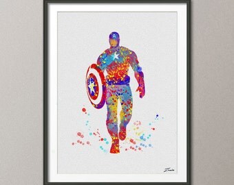 Captain America Print watercolor art Captain America poster Gift Poster Wall Hanging Wall Decor Captain America watercolor print No.A005