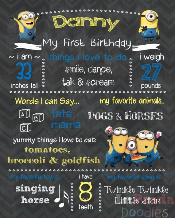 Minions Birthday Chalkboard Sign / First by LaPradaDoodles on Etsy