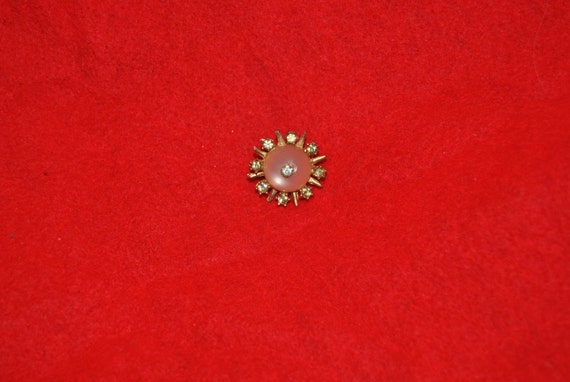 Small SUNBURST Pin Surrounded by Rhinestones and GOLD-toned Rays