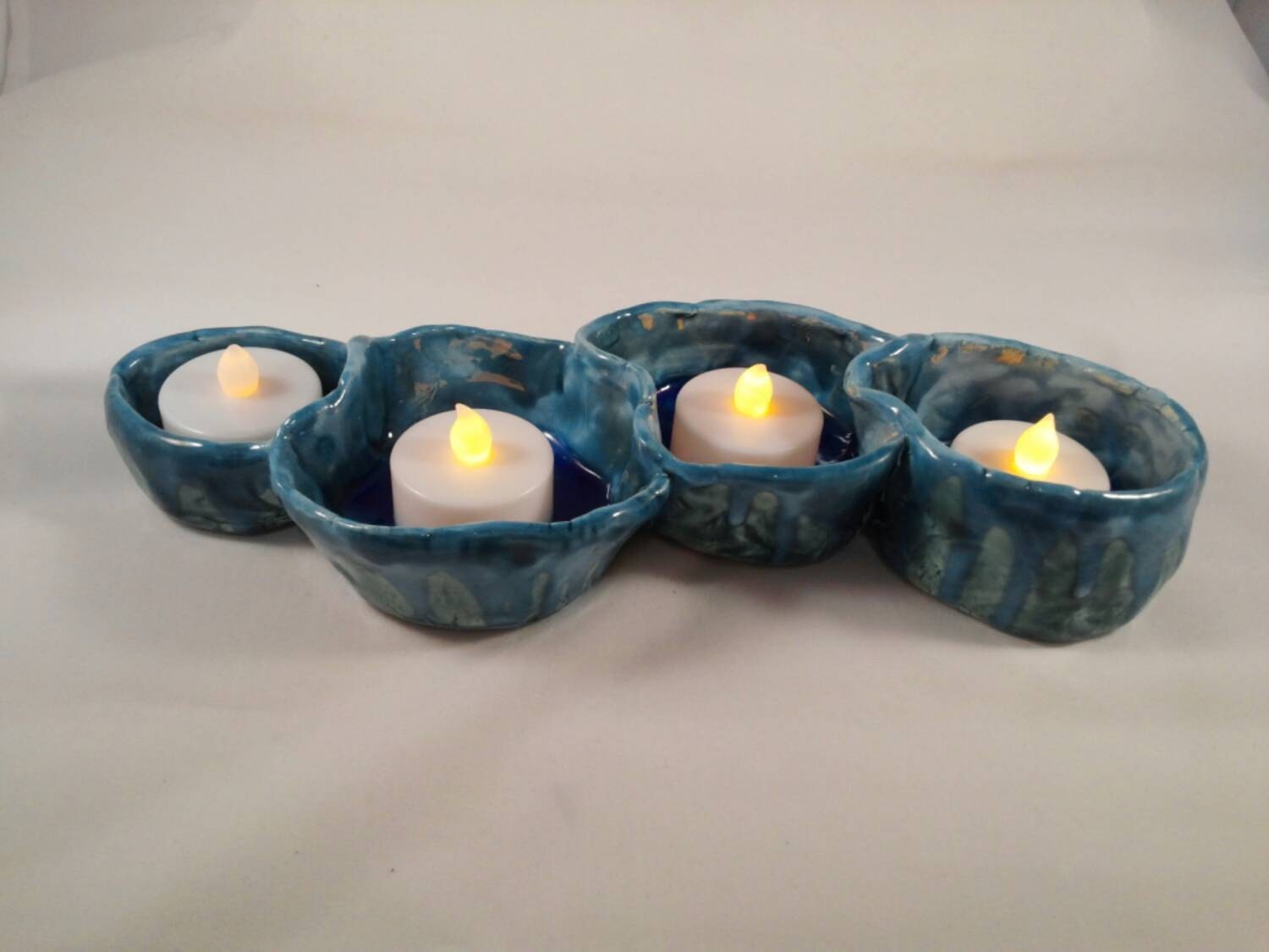 4 section glass infused pinch pot trinket / tealight / jewelry