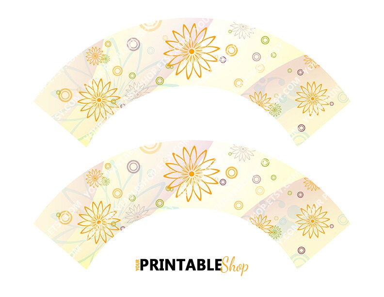 Printable Cupcake Wrappers Yellow Floral by YourPrintableShop