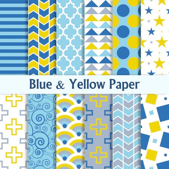 Digital Paper pack: Blue & Yellow Paper with polka