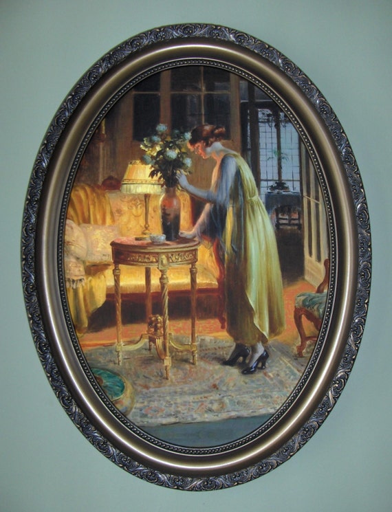 Items similar to Art print on canvas in oval frame on Etsy