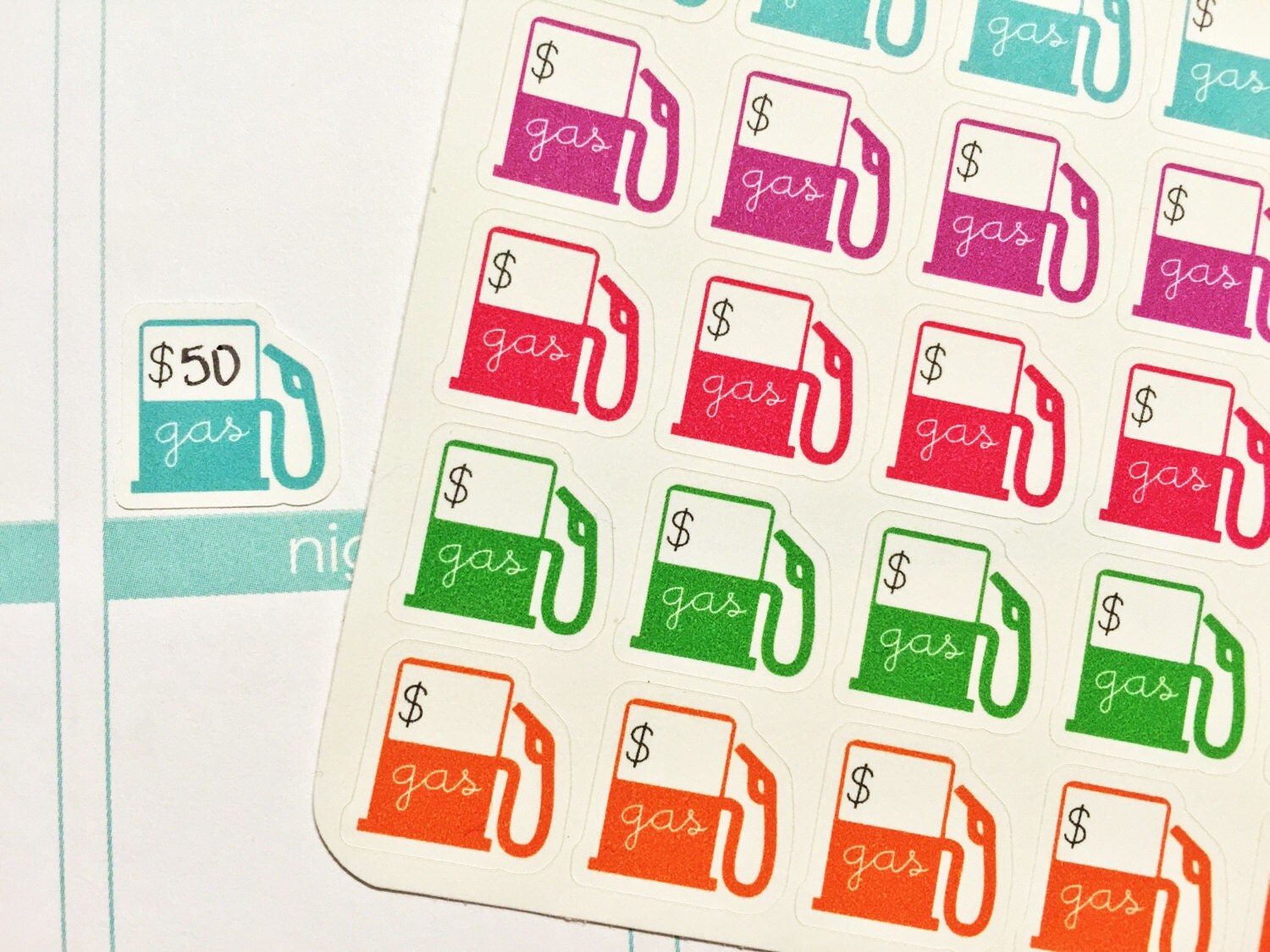 30 Gas Pump Label Stickers Perfect for your Erin Condren Life