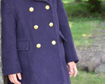Vintage R.H. Stearns Childrens Navy Wool Pea Trench Coat size 4