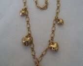 Gold Tone Chain Necklace with Gold Tone Puffed Hearts Charms Handmade