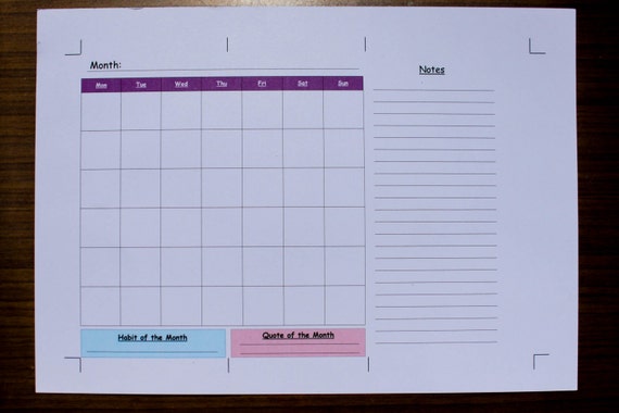 month blank calendar with notes section fold out by plannedpages