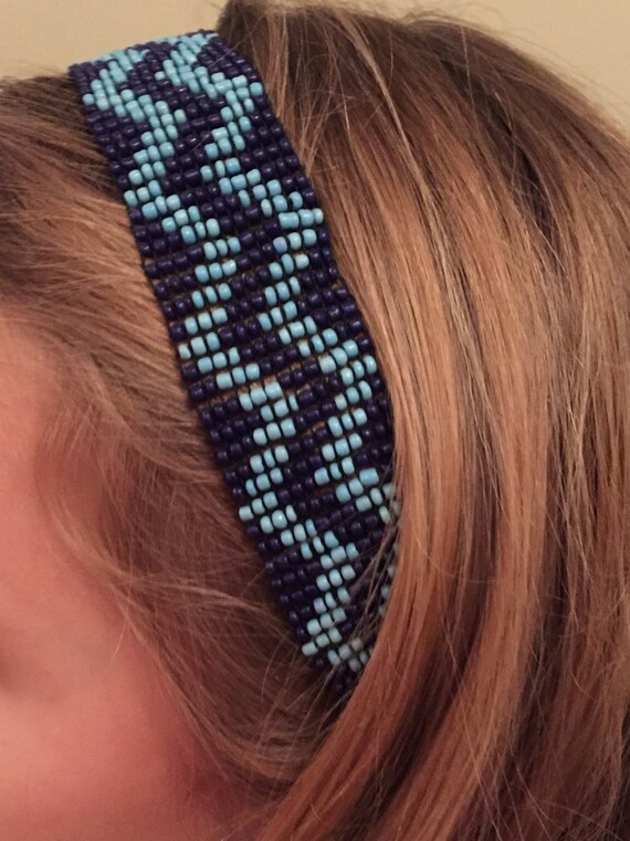 Beaded Headband Blue Beaded Headband Handmade Headband