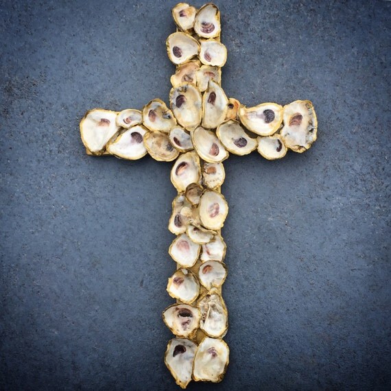 Items similar to Oyster Shell Cross Wall Decor on Etsy