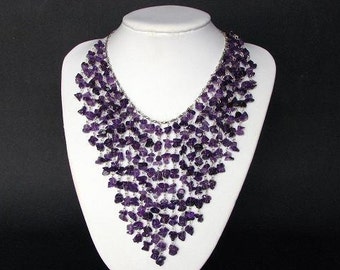 Necklace Amethyst Chip Beads Chain Linked Dangle NSAT1713