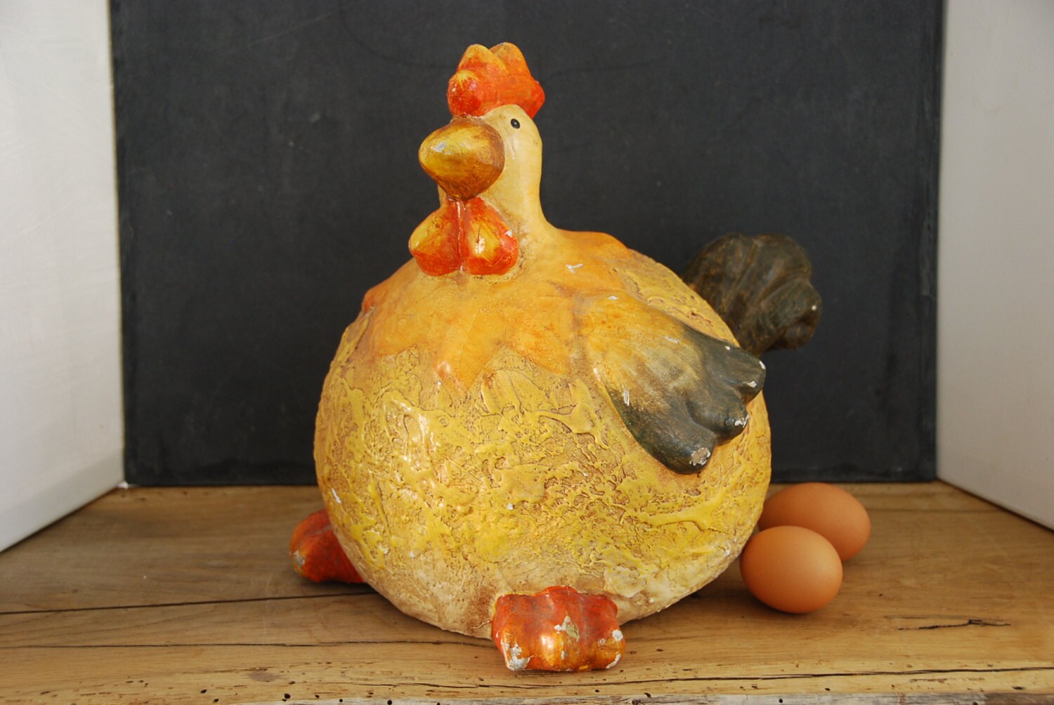 Vintage papier maché chicken or hen. This lovely broody hen