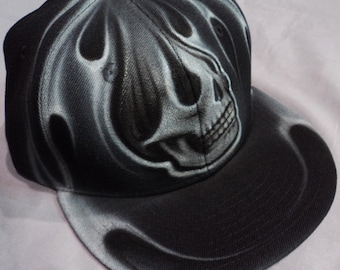 Airbrushed Skull Snapback Hat Hand Painted airbrush