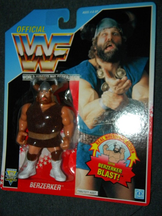 Vintage Wwf The Berzerker On Card Hasbro Action Figure