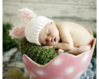 Crochet Baby Hat, Bunny Hat, Crochet Bunny Hat, Newborn Photo Prop, White Bunny Hat,Easter Hat, Baby Girls, Easter Newborn Prop