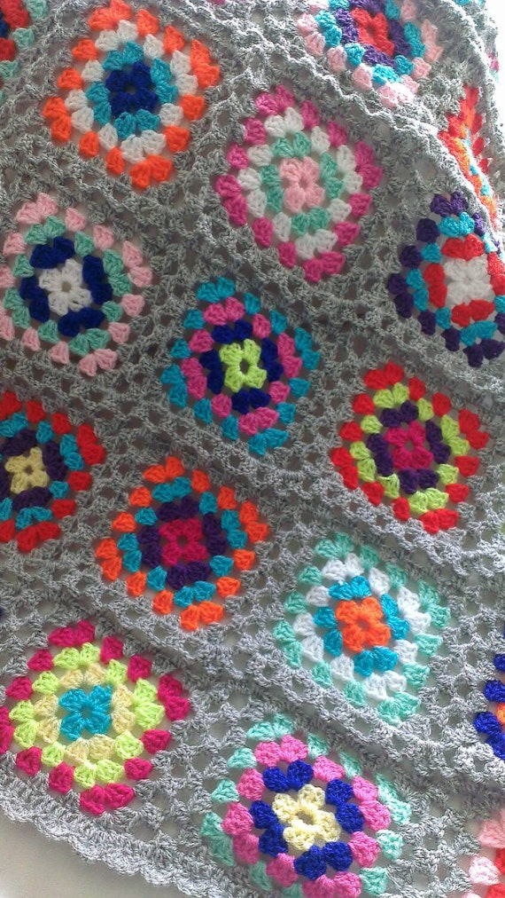 Retro Style multicolored Granny Blanket. Made by PrettyWeePatches