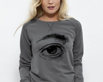 SWEAT SHIRT woman cotton bio fair grey with aspect worn VNTAGE Logo The Eyes