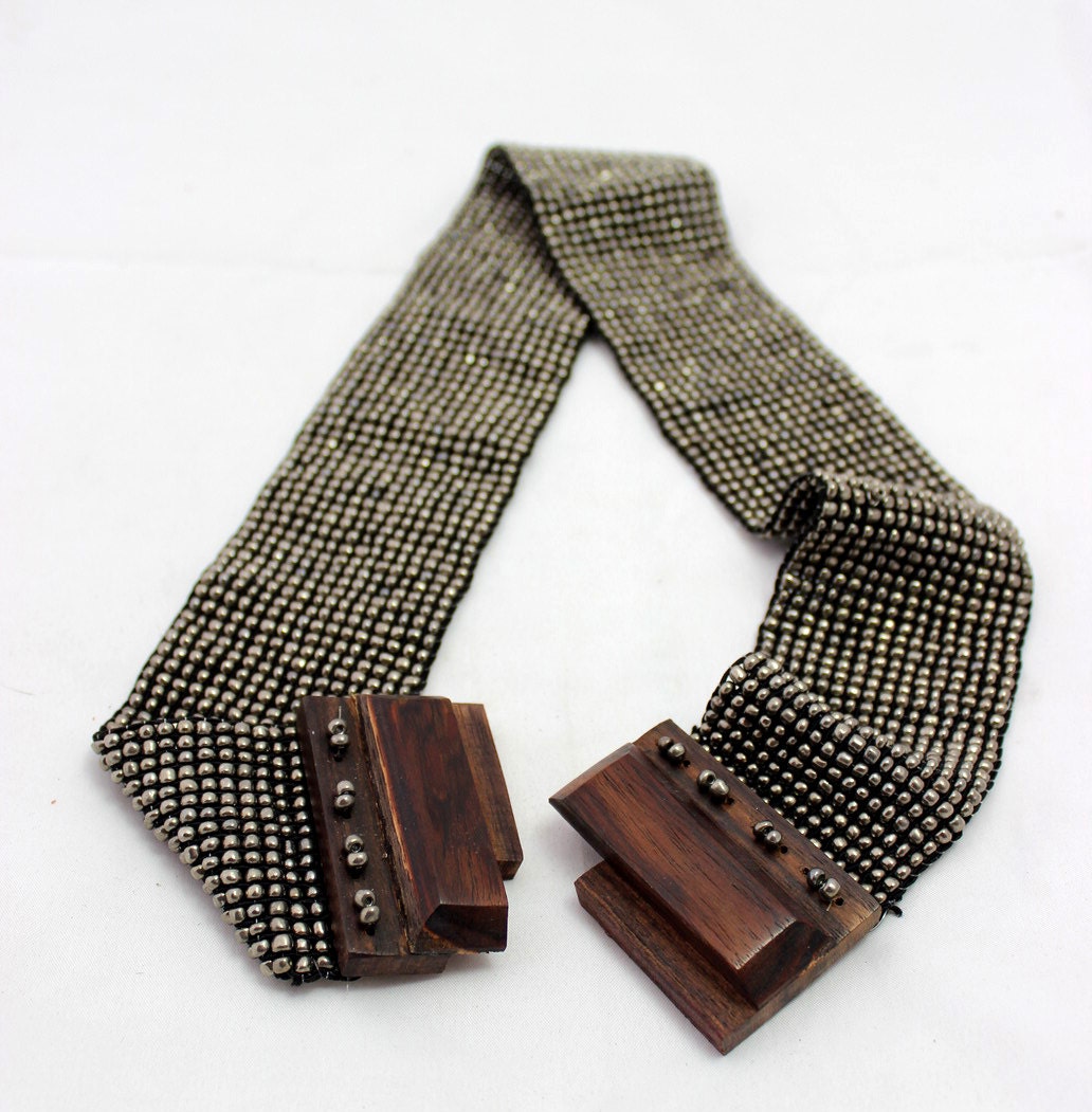 Silver belt multicolor Elastic Wooden Bead Belt Beads Belt