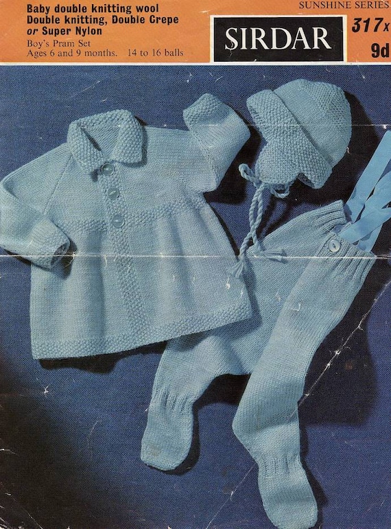 Sirdar 317 Vintage Baby Knitting Pattern Boys Pram Set