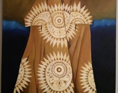 amazing piece of handmade oil painting on canvas of a traditional Ottoman kaftan (dress).