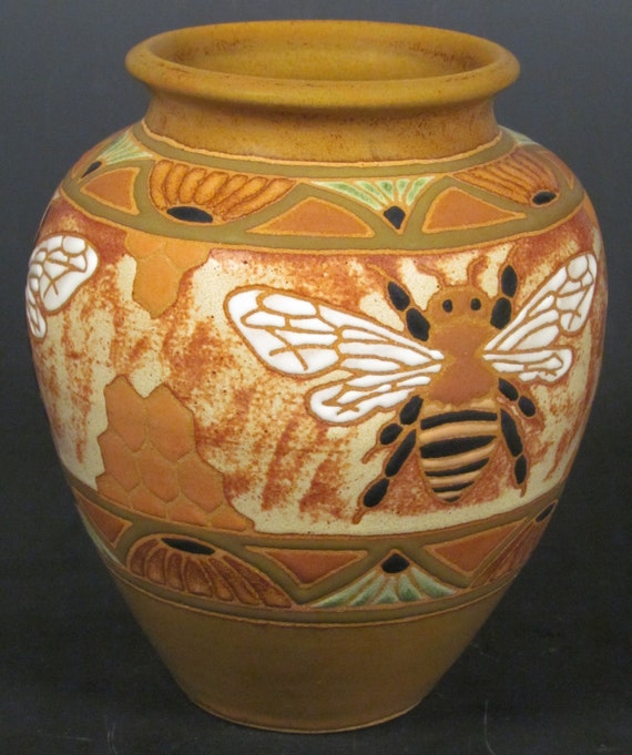 Items similar to Honey Bee vase, stoneware, pottery, ceramics, art ...