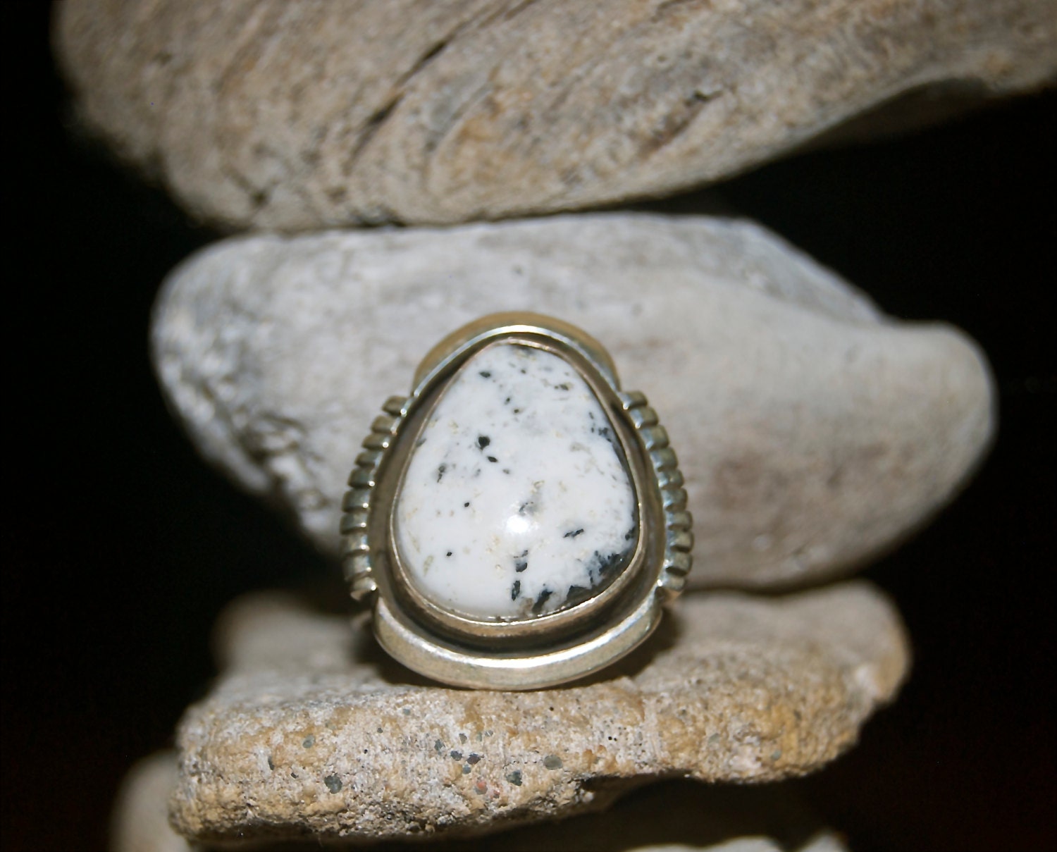 Navajo White Buffalo Turquoise Sterling Silver Ring