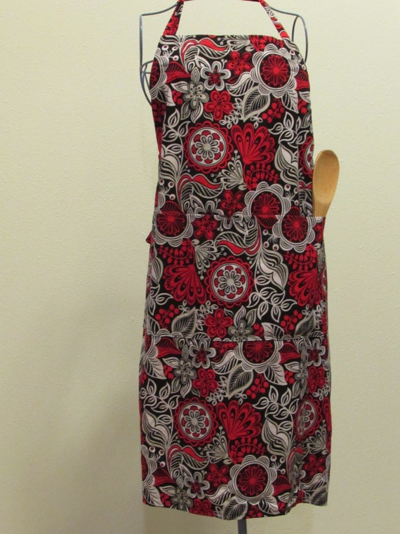 Small Red Black and Silver Adult Apron 418