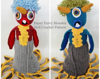 Monster Crochet Pattern, Topsy Turvy Doll, Kids Toys Tutorial, Handmade Instructions, Imaginary Pretend Play