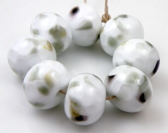 Monotone - Handmade Artisan Lampwork Glass Beads 8mmx12mm - Grey, White - SRA (Set of 8 Beads)