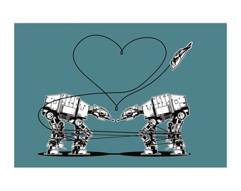 Funny Star Wars Card: Star Wars Valentine, Star Wars Postcard, Blue AT-AT Love, Star Wars Valentines Cards, Valentine for Men